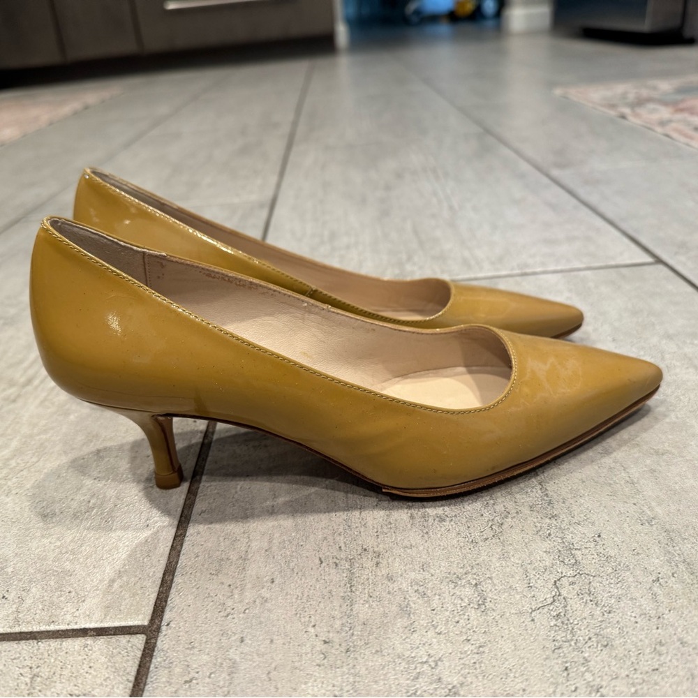 LK Bennett Mustard Yellow Patent Leather Pointed-Toe Heels
